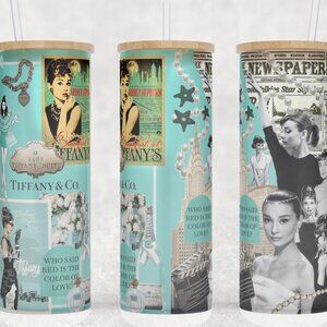 Frosted Glass Audrey Hepburn Breakfast at Tiffanys Collage Cup Mug Tumbler 25oz